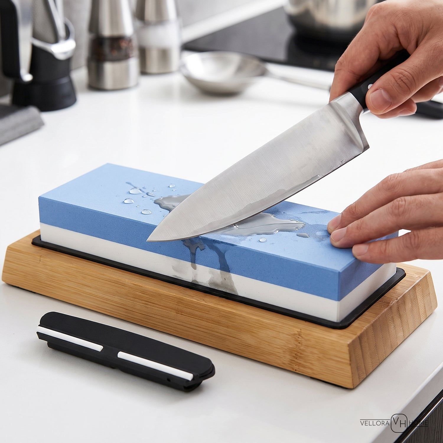 Knife Sharpening Whetstone With Bamboo Base