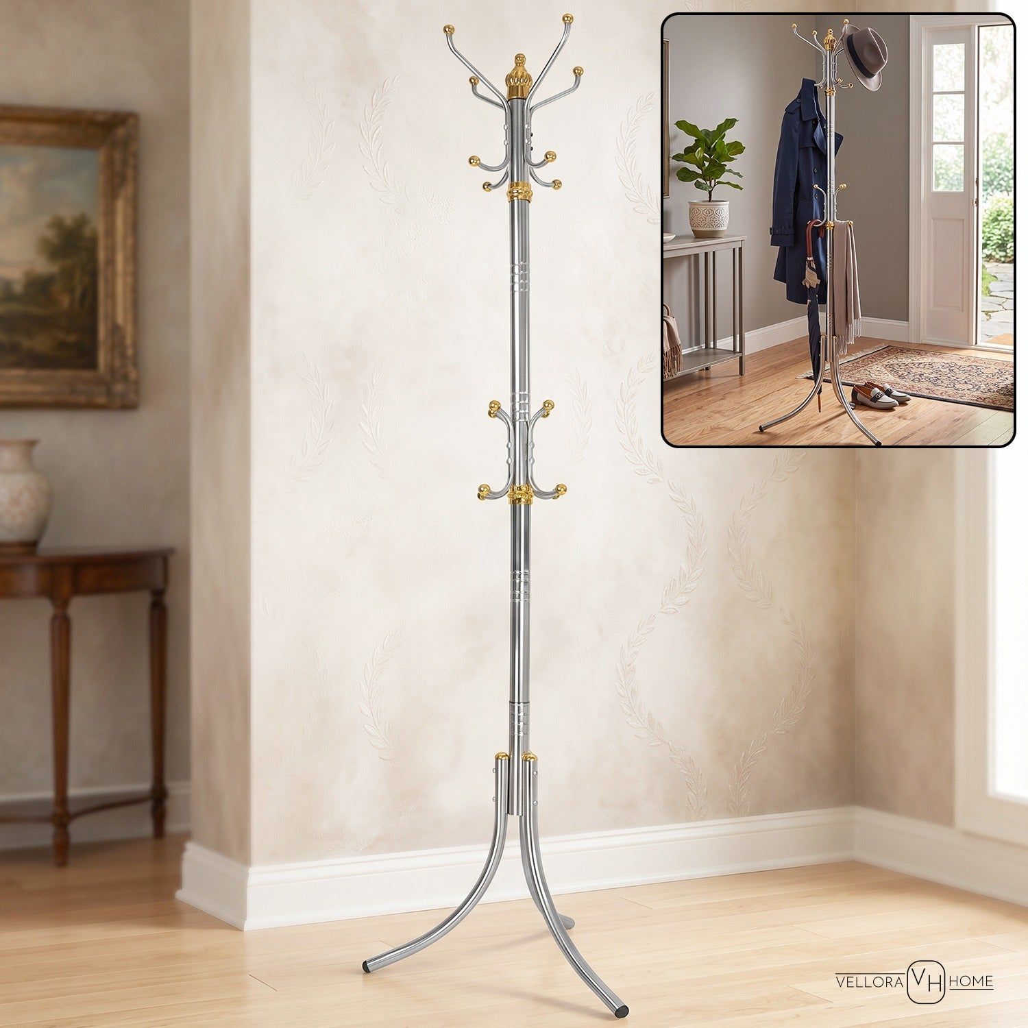 Metal Floor Standing Coat Rack Clothes Hanger Stand With Multi Hooks (1 Pc)